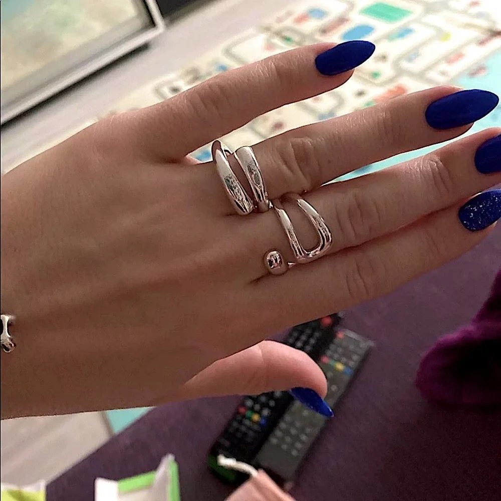 NEW STERLING SILVER ADJUSTABLE RESIZABLE MINIMALIST RING SET - Picture 9 of 10